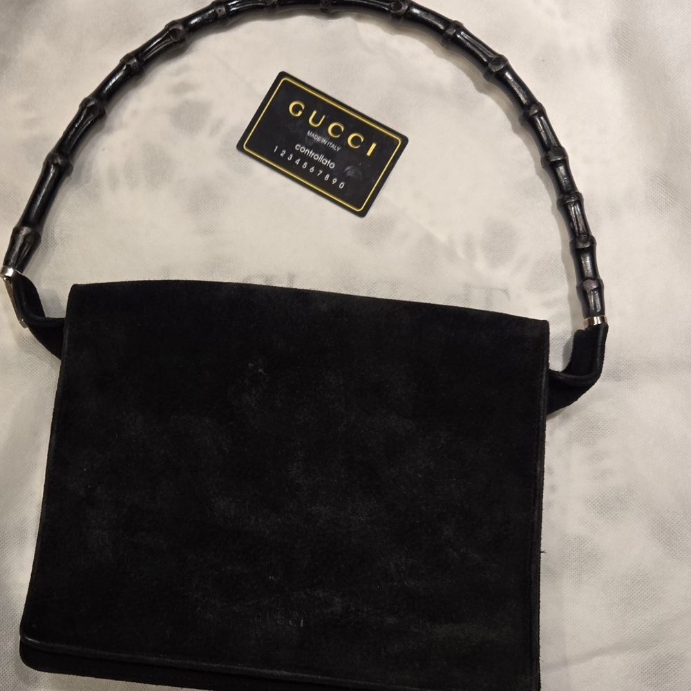 100% Authentic Gucci black suede leather shoulder bag